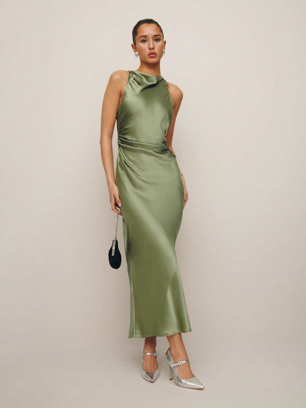 Reformation Casette Silk Dress in Artichoke Size 12 NWT